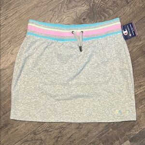 NWT Champion Gray Mini Skirt Athletic Casual Kangaroo pocket drawstring Sz LG